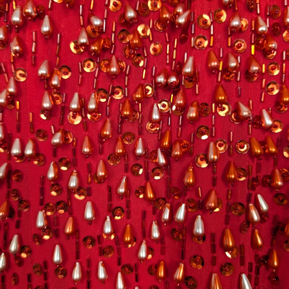 Vintage Alyce Designs Red Beaded Halter Slit Formal Gown Size 10 - Picture 7 of 8